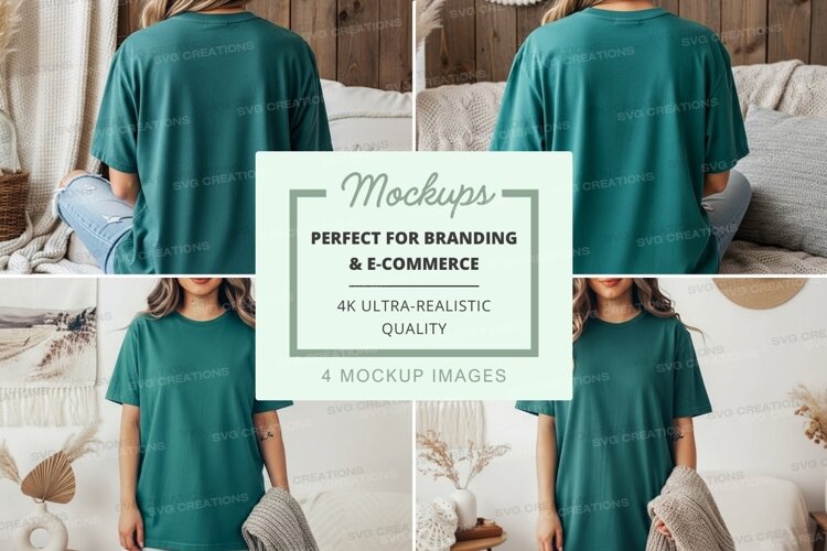 Mockup: green t-shirt in cozy indoor setting example image 1