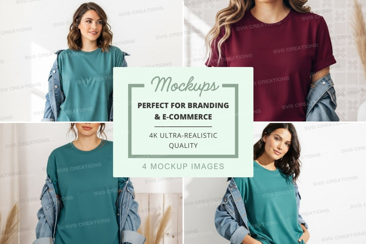 Mockup: casual t-shirts with denim sleeves