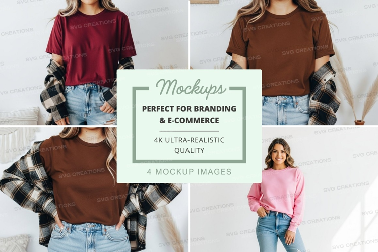 Casual plaid shirt and solid t-shirt outfit mockup