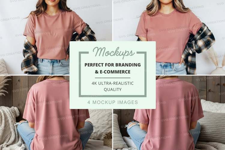 Casual plaid sleeve t-shirt mockup