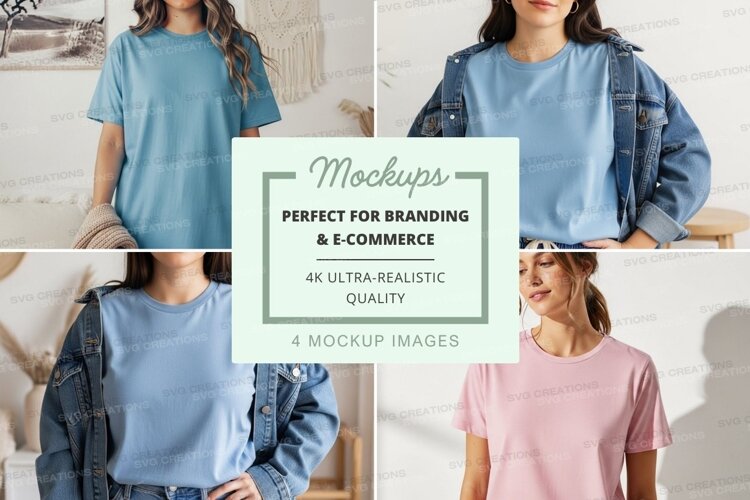 Mockup: casual t-shirts styled with denim jackets example image 1