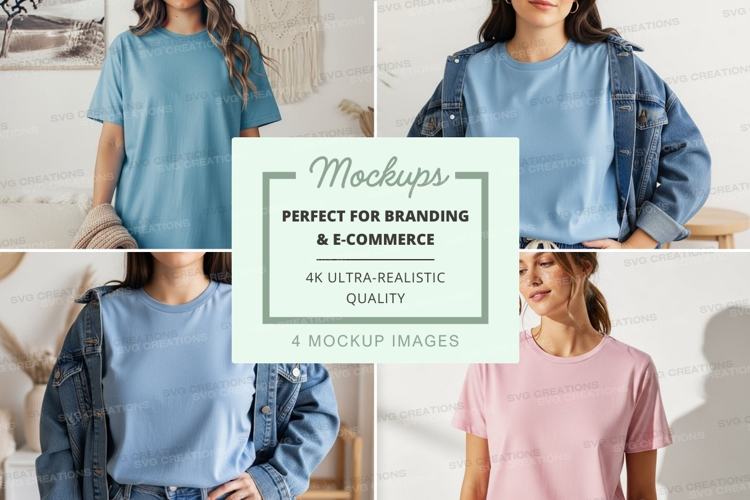 Mockup: casual t-shirts styled with denim jackets