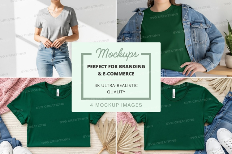 Mockup of green t-shirts with models