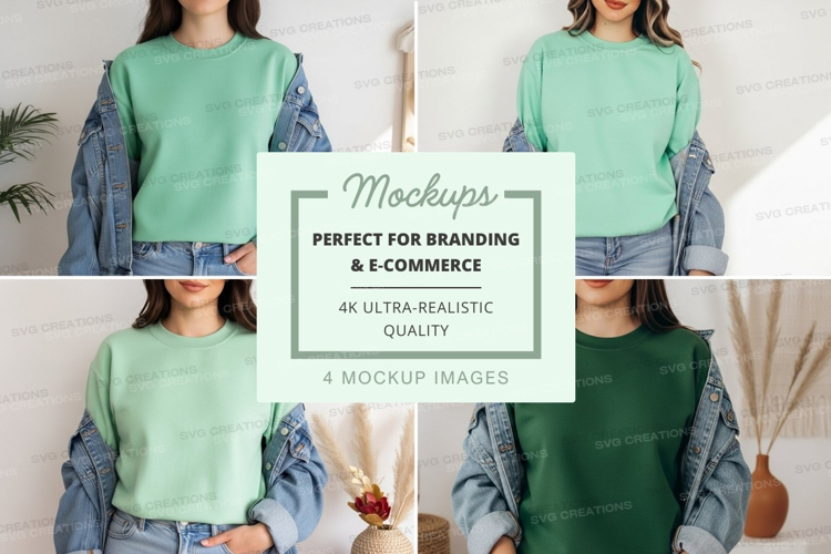 Mockup: green sweater with denim jacket