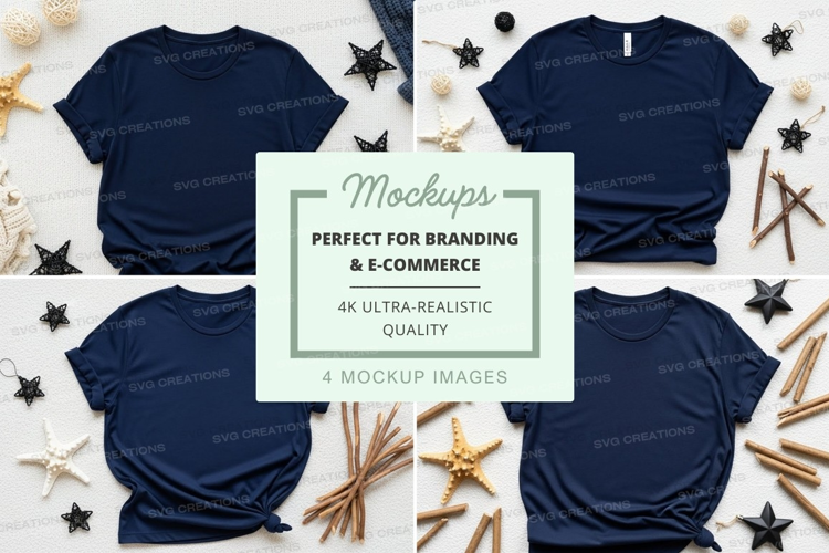 Four blue t-shirt mockups