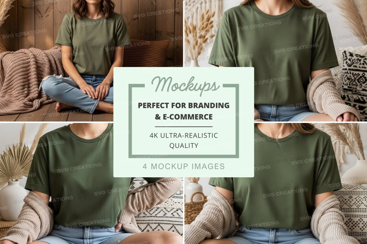 Mockup: casual green t-shirt in relaxed indoor setting