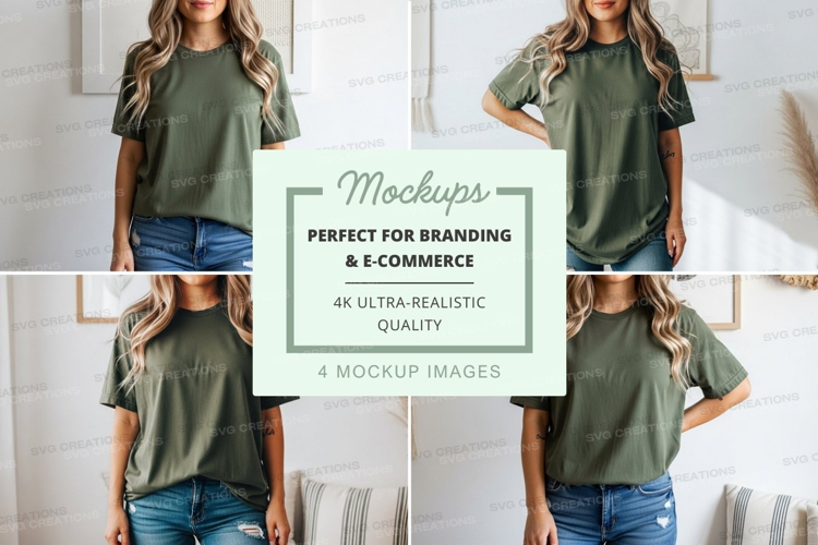 Casual olive green t-shirt with denim shorts