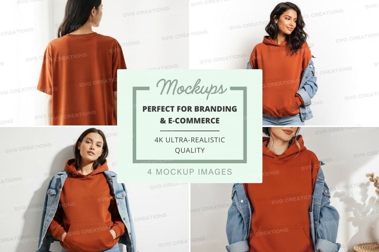 Mockup of a rust-colored hoodie styled in multiple ways example image 1
