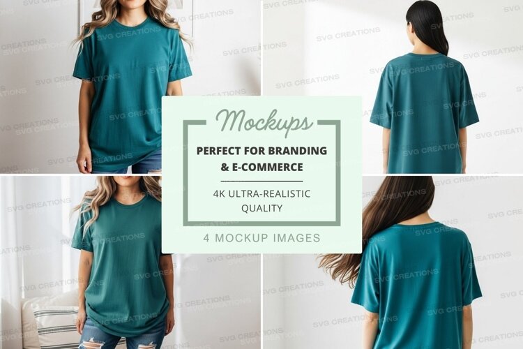 Mockup: teal t-shirt on model example image 1