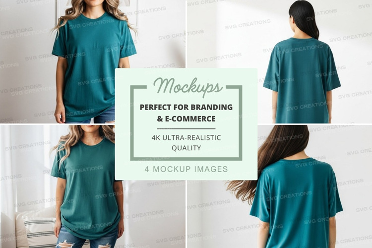 Mockup: teal t-shirt on model