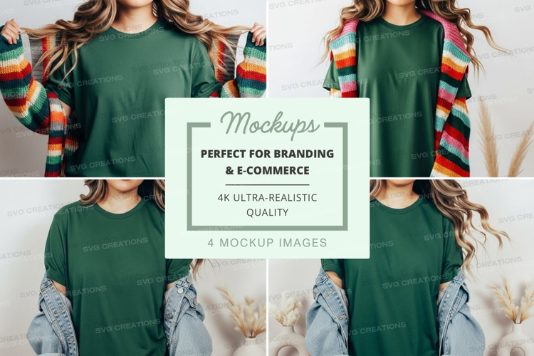 Casual green t-shirt with colorful sleeves mockup