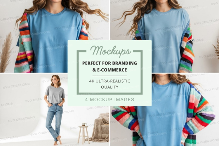 Mockup: colorful poncho with solid blue top