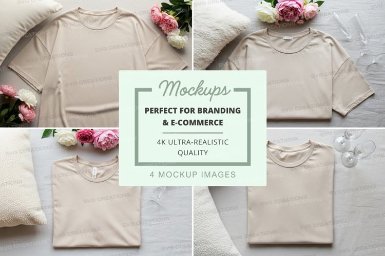 Mockup: neutral t-shirts with floral decor
