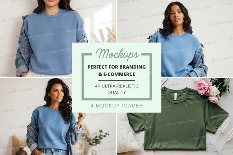 Mockup: blue and green sweatshirts