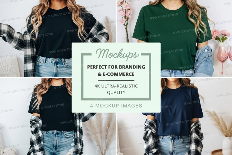 Mockup: casual plaid and solid t-shirt outfits