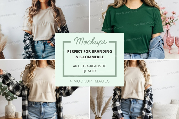Casual t-shirt and plaid shirt combo mockup