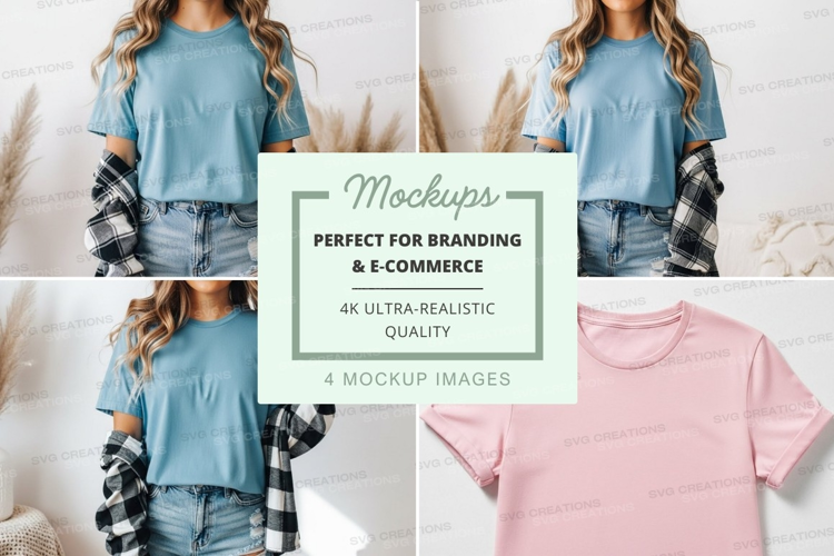 Mockup: casual t-shirts with plaid sleeves