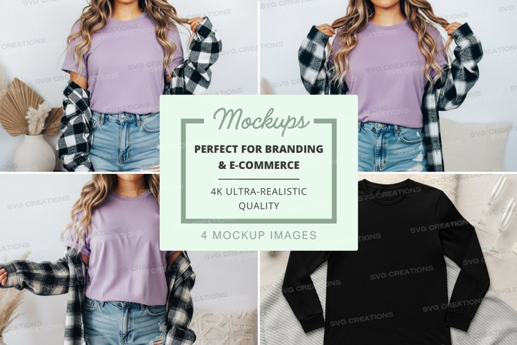 Mockup: casual outfit with plaid shirt and t-shirt