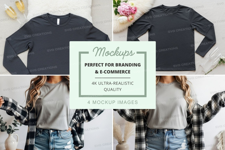 Mockup: long sleeve t-shirts with plaid shirts