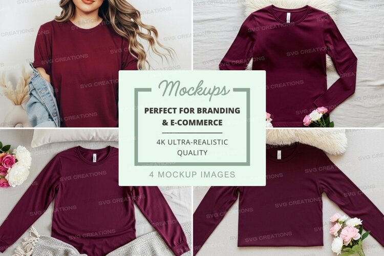Mockup: burgundy long-sleeve t-shirt example image 1