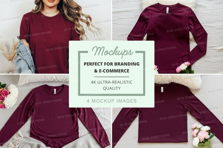 Mockup: burgundy long-sleeve t-shirt