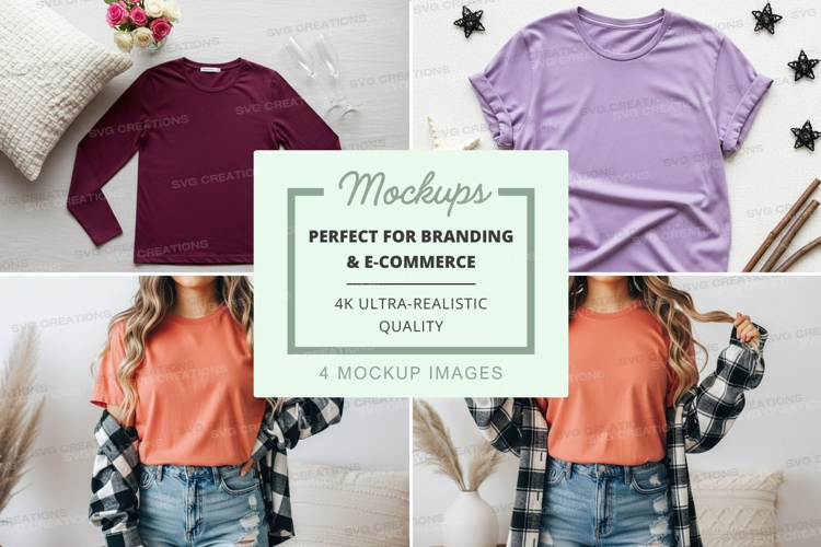 Mockup: casual t-shirts styled with plaid shirts