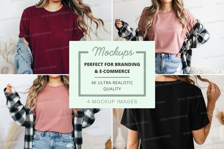 Casual t-shirts with plaid sleeves mockup