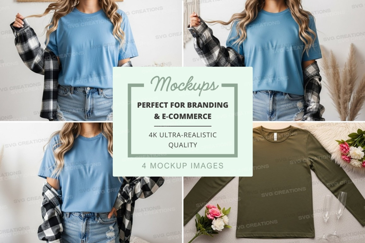 Casual plaid sleeve t-shirt mockup
