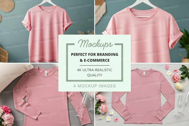 Mockup collection of pink t-shirts and long-sleeve tops