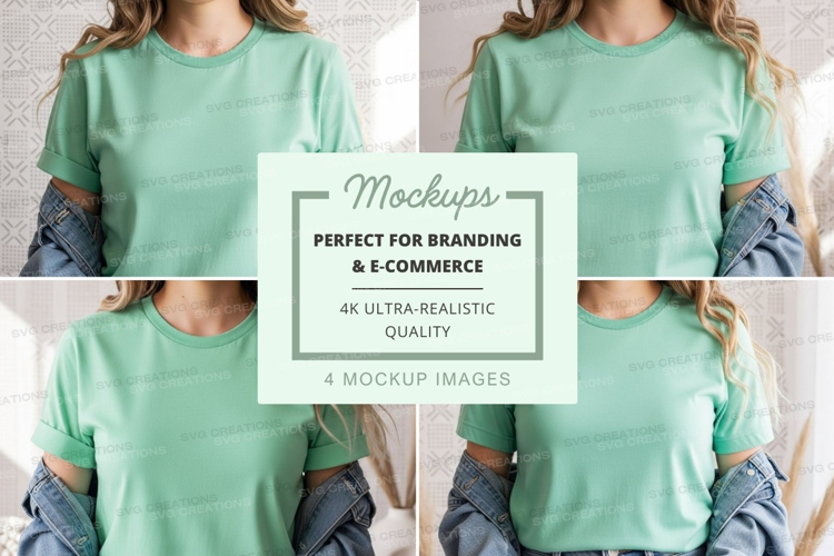 Mockup: green t-shirt with denim jacket