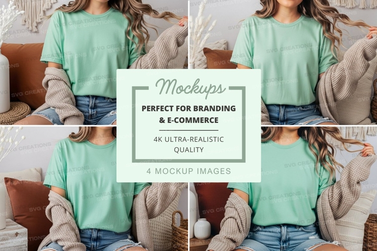 Mockup: casual outfit with green t-shirt and denim