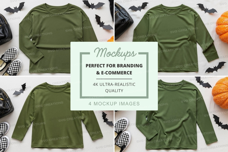 Halloween themed green long sleeve shirt mockup