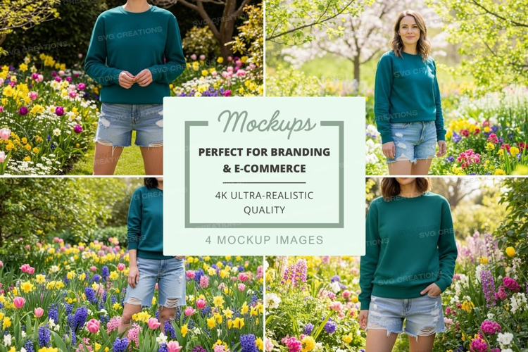 Women in a flower garden mockup