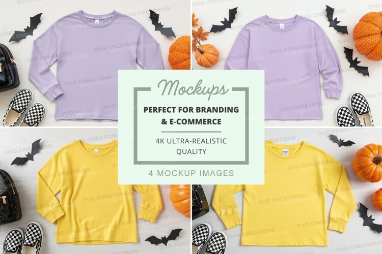 Halloween themed kids' long sleeve t-shirts mockup example image 1