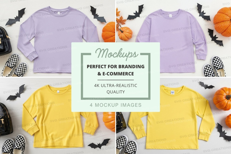 Halloween themed kids' long sleeve t-shirts mockup