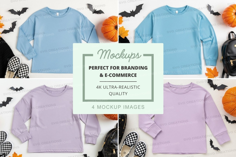 Halloween themed kids' long sleeve t-shirts mockup