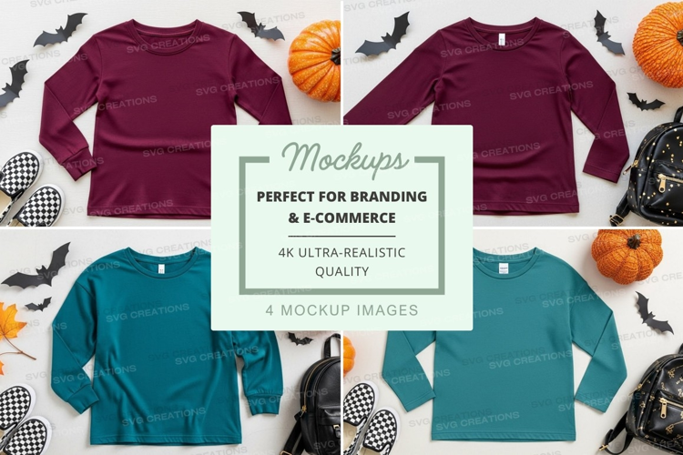 Halloween themed long sleeve t-shirts mockup