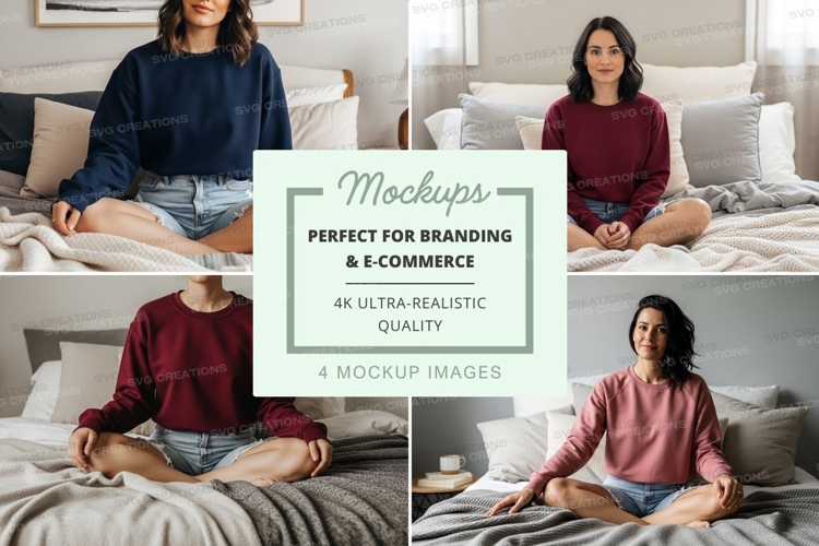 Women meditating on bed mockup