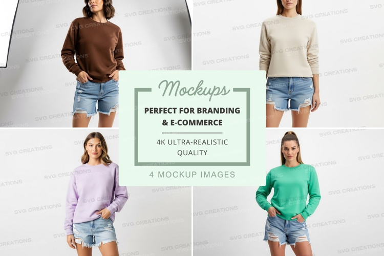Casual sweatshirts with denim shorts mockup