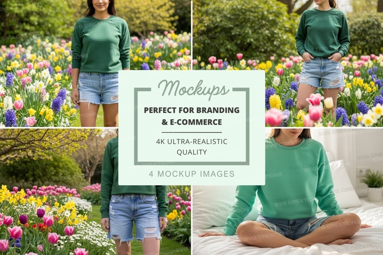 Family in flower garden mockup