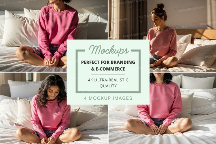 Women meditating in bedroom mockup