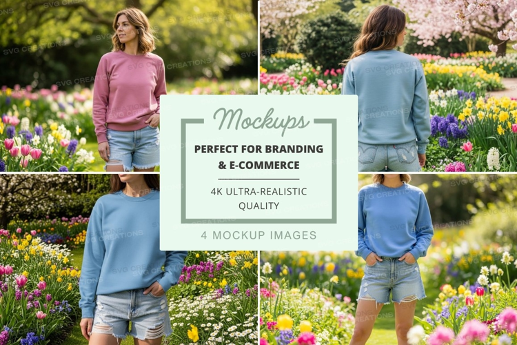 Family in flower garden mockup