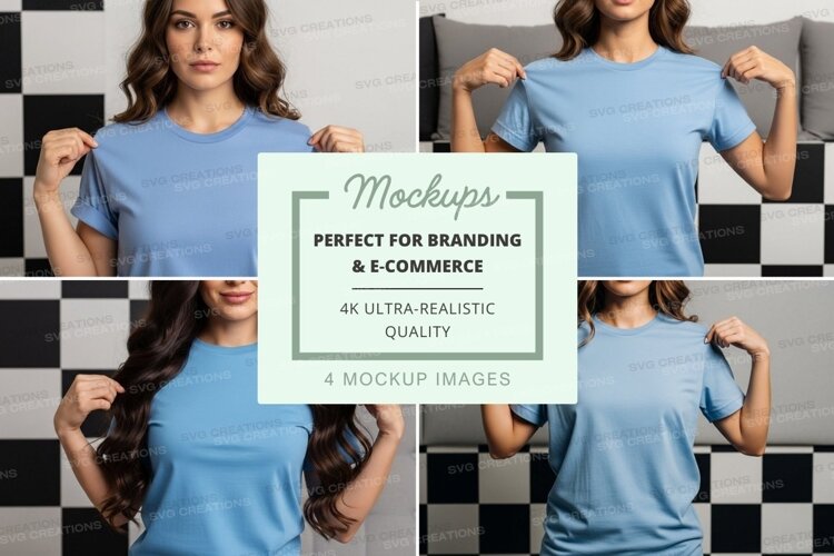 Model showcasing blue t-shirt mockup example image 1