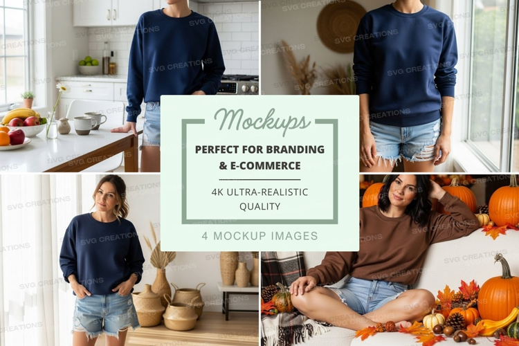 Family in autumn kitchen mockup
