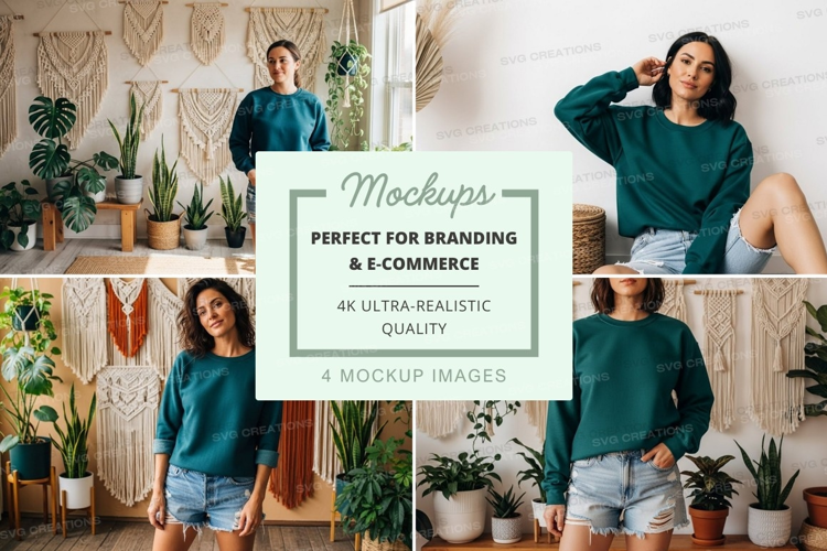 Women in a bohemian indoor garden mockup