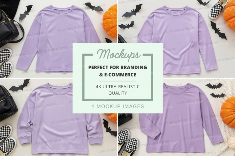 Halloween themed purple long sleeve shirts mockup