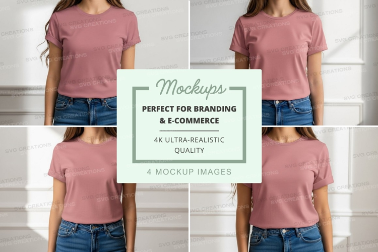 Pink t-shirt and blue jeans mockup