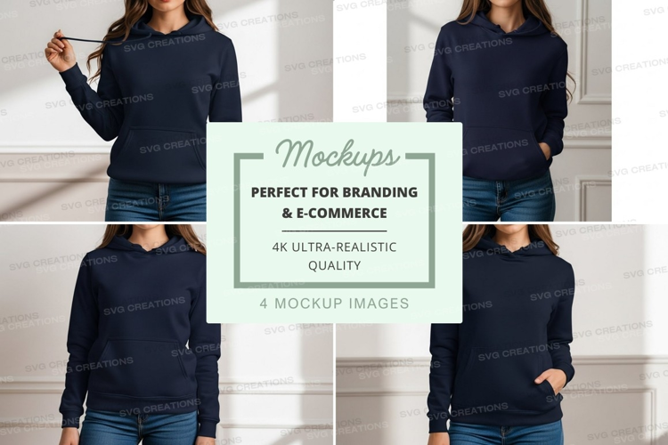 Navy blue hoodie mockup