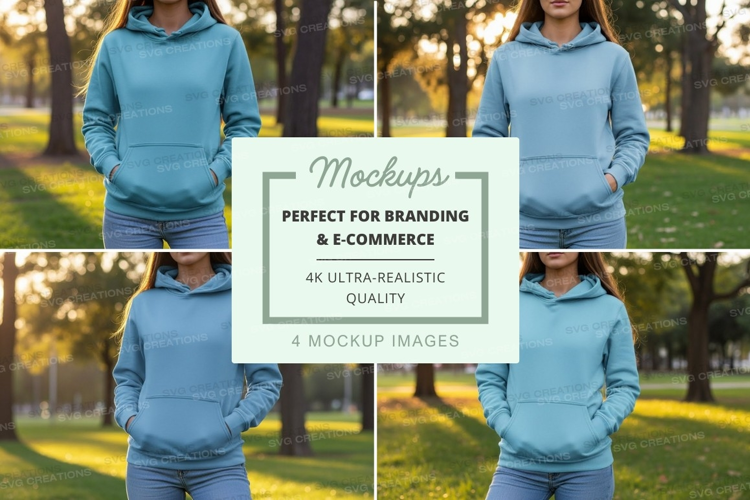 Light blue hoodie in park setting