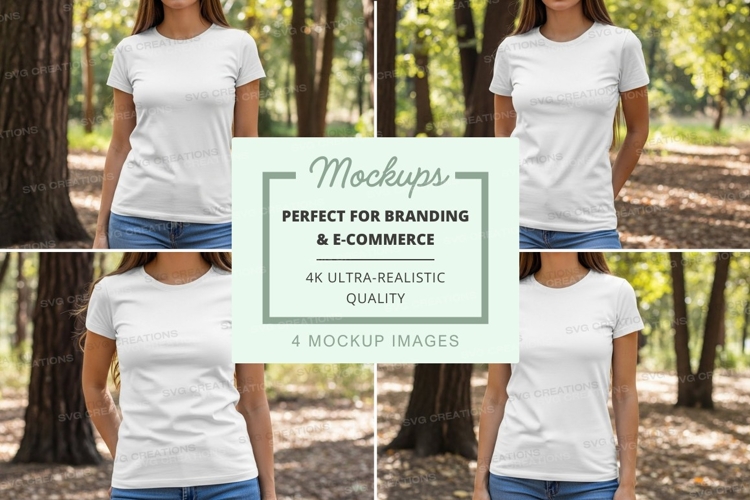 White t-shirt mockup in forest setting